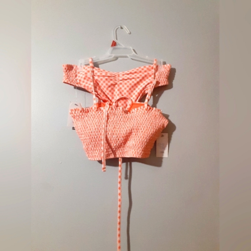 Time and Tru NWT Peach Gingham Smocked 2pc Baithing Suit Women Size M(8-10) Vaca